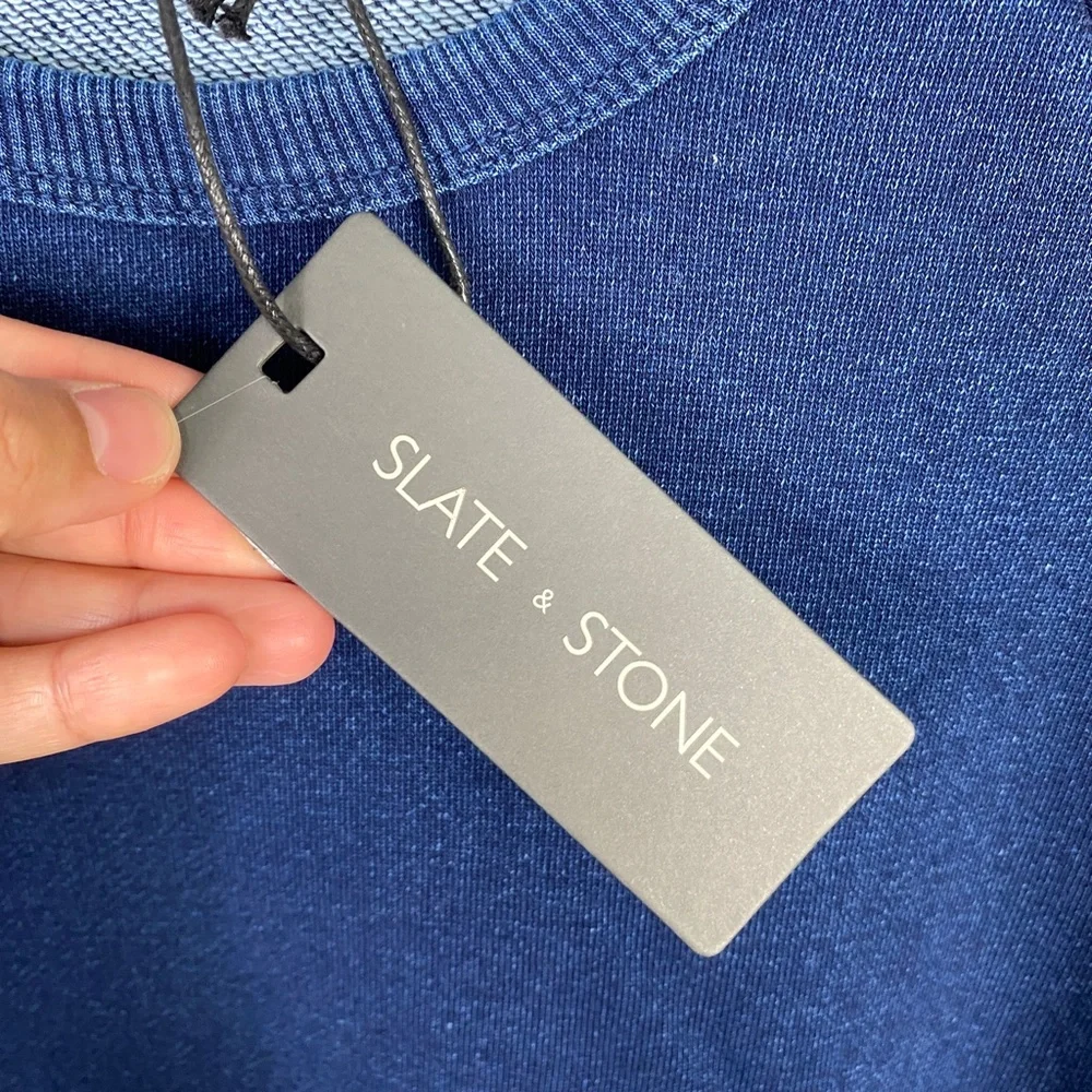 SLATE & STONE Mens Cooper OverDye Raglan Sweatshirt in Lake Blue Size XL…